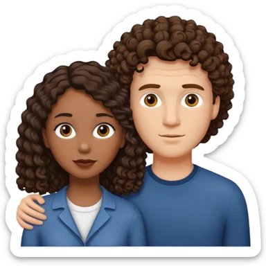 Interracial couple, taller white male with short straight medium brown hair, shorter mixed toned woman with long curly dark brown hair  sticker