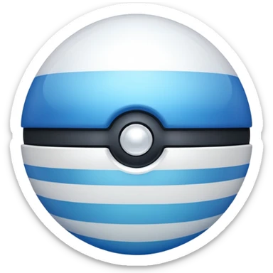 blue pokeball emoji, top half is a more saturated blue, bottom half is white, black stripe, with a white sheen, with a pearlescent finish, with a ripple effect sticker