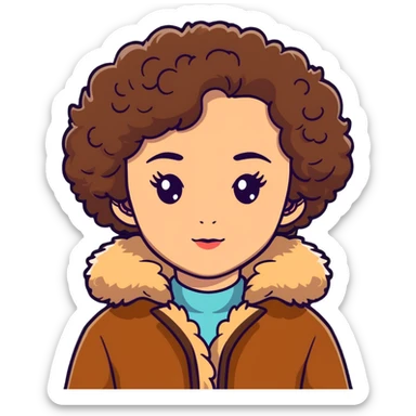 Caucasian girl with short curly light Brown hair and hazel eyes in fur-coat sticker