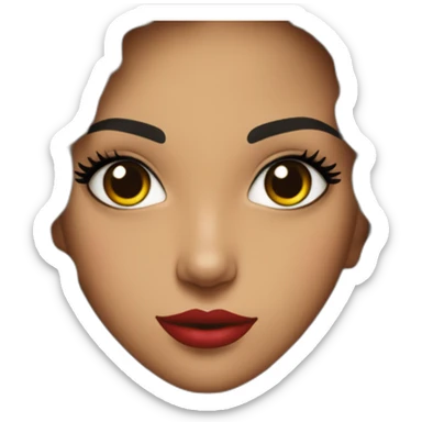 Chica de pelo negro largo ojos marrón claro labios gordos y dientes bien colocados tiene hecho el eyeliner y lleva una camiseta roja sticker