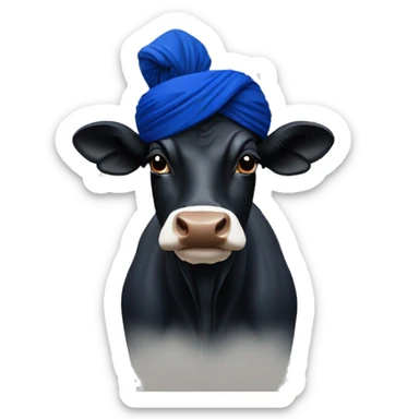Black Sikh cow  with a dark blue turban small sticker