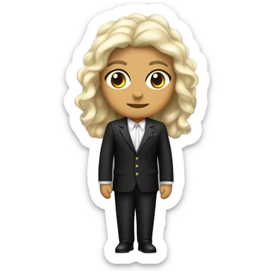 rockero caucasico vestido totalmente de negro con traje, alto, delgado ypelo crto y uitarra sticker