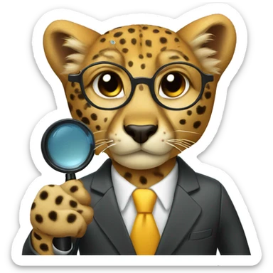 Cheetah in a classic suit with a magnifying glass in his paw sticker