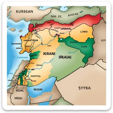 Map of Kurdistan showing the Kurdish region across Turkey, Iraq, Iran, and Syria sticker