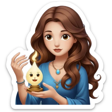 moon mystic woman long wavy brown hair tattoos opening tiny light box sticker