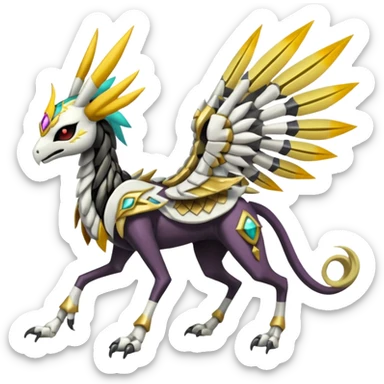 Colorful Skeletal masked armored Meloetta-Silvally-Solgaleo-Raikou-Pokémon-Digimon-Fakémon-fusion-hybrid-creature, full body sticker