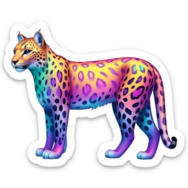 Colorful vibrant transparent iridescent luminescent ethereal fantasy-lynx-leopard-animal, full-body sticker