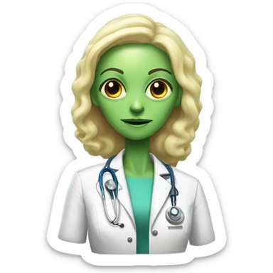 Reptilian alien woman, blonde, is a doctor sticker