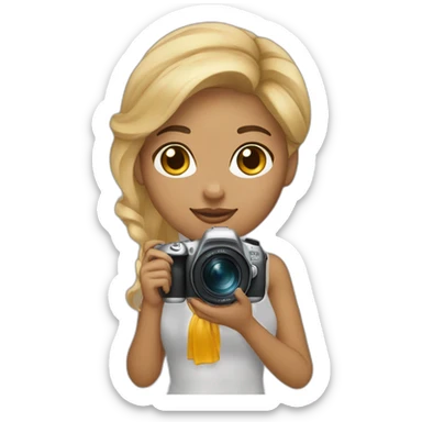 young women photographer light skin with honey colored blonde hair holding a camera canon sticker