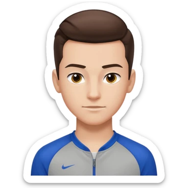 teen boy slick back brunette hair wearing sport clothes giving famous school boy vibe with confident attitude and smirk sticker