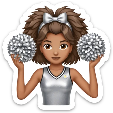 Cheerleader with hair down and Pom Pom’s wearing all silver and glitter sticker