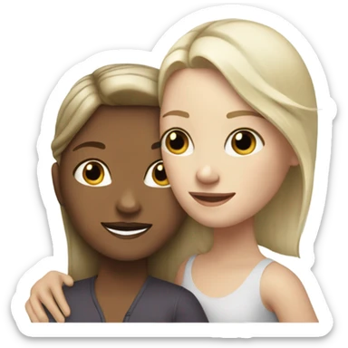 The white blonde woman hugs the white brown haired girl sticker