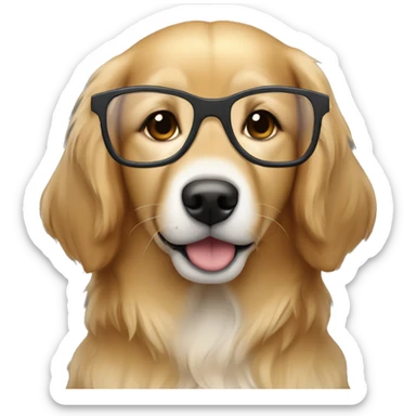 Golden retriever dog with a girl, with brown hair and brown eyes wear a clear glasses. The hair long and her skin white.  sticker