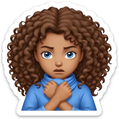 an angry girl with curly brown hair and blue eyes wrapping her hands around her neck sticker