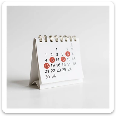 realistic calendar page in 4K with seven consecutive days highlighted with red circle, no background, realistic shadows sticker