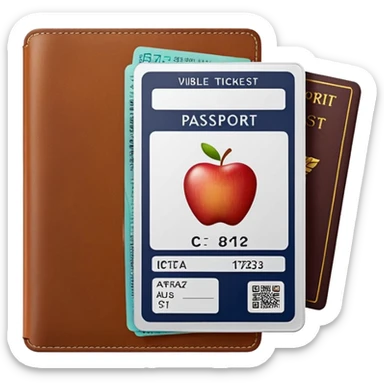 passport with visible airline tickets, Apple emoji style, colors #173e12 and #c1a793, no text, minimalist sticker