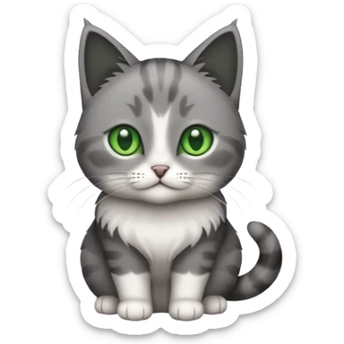 full body small short hair dark grey and white cat with green eyes sticker