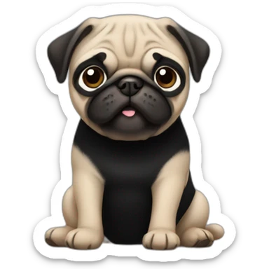 pug wearing a black t-shirt sticker