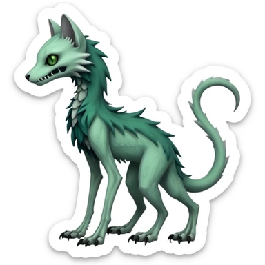 Macabre spectral spooky dark bleak blackish swampy white-skeletal gloomy ghostly dark greyish dark-deep-greenish foggy eldritch beautiful realistic edgy fantasy ghoul-like zombie-like stitched feline-vernid-sergal-fursona animal creature with a tufted tail full body with intricate markings  sticker