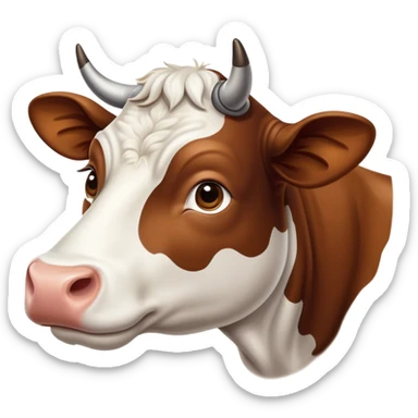 cinematic-noble-brown-and-white-cow-portrait-emoji,-poised-and-regal,-with-a-large,-sturdy-build-and-a-beautifully-patterned-hide-of-rich-brown-accented-by-crisp-white-patches,-deep-set-soulful-brown-eyes,-simplified-yet-sharp-and-sophisticated sticker