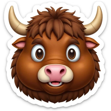 An adorable 3d brown bull with large and exaggerated features in the shape of a ball. Make the background white sticker