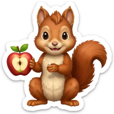 red squirrel holding a nut in paws, smiling, clear fur, apple emoji style sticker