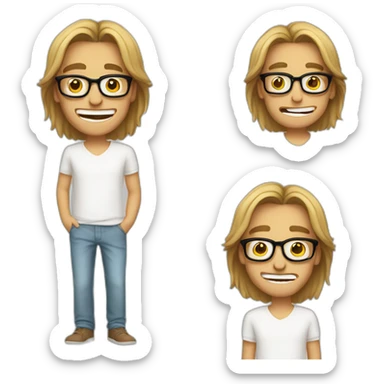 a skinny guy with mid range length straight hairs wearing glasses is stopping laugh and blushing sticker