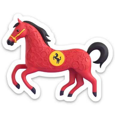 3D circular pattern, yellow-red stylized horse motif, Ferrari style, no brand name sticker