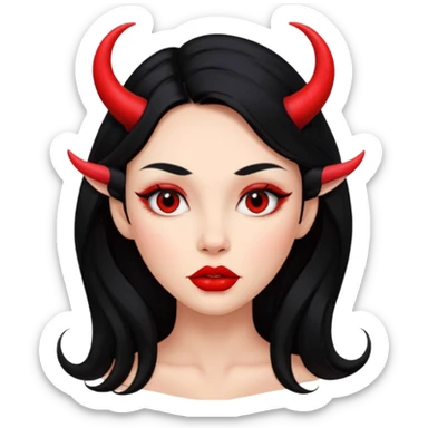 skin red A girl's face with cheekbones, long black hair, small red horns, big lips sticker