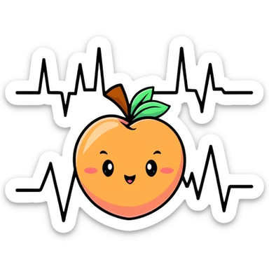 cute cartoon peach with an EKG heartbeat line sticker