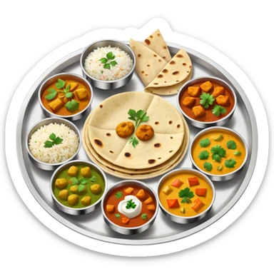 vegetarian Indian thali platter with colorful curries, rice, and roti sticker