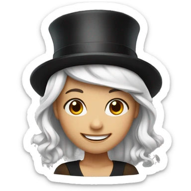 smiling girl- skin white- hair brown - in top hat sticker