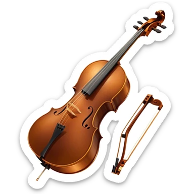 Cinematic Realistic Cello, deep brown polished wood, elegant f-holes curving gracefully, warm golden lighting creating depth, bow gently resting on the strings, glowing with the rich resonance of classical artistry. sticker