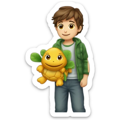 Kleiner Junge mit Plüsch Schildkröte sticker