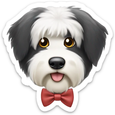 Half black half white old English sheepdog wearing a bow tie  sticker