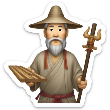 Lu Ban is a legendary figure in Chinese mythology, depicted as a clever craftsman often wearing wide robes, a broad-brimmed hat, and carrying woodworking tools. 🛠️🎩👕 sticker