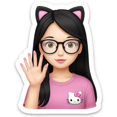 Nails cute hello kitty wear glasses black long  hair wear yello shirt sticker