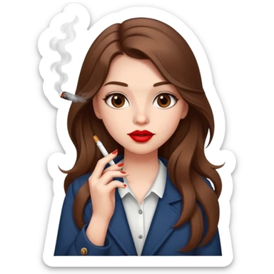 Cute girl with brown long hair, cute outfit, lipstick and a cigarette in her hand sticker