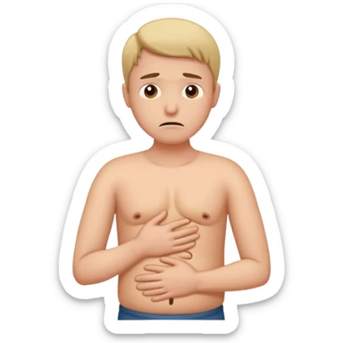 sad face with hand on stomach showing discomfort hernia pain sticker