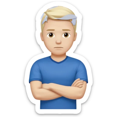 Pale blond man in blue football t shirt crossed arms showing that he is cold sticker