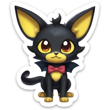 Shiny Dark Cool Edgy Black beautiful ethereal fantasy Kawaii Sona Umbreon-Litten-Fakemon-cat-animal with edgy bat-ears bow tie black emo-mane vtuber model Full Body sticker