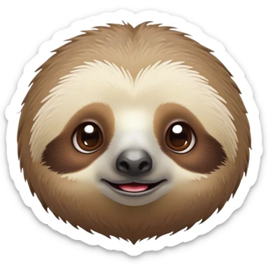 Cinematic Cute Sloth Portrait Emoji, Head tilted playfully and inquisitively, with a delightfully relaxed expression accented by a soft, fuzzy Fur and round, sparkling eyes filled with charm, Simplified yet irresistibly adorable features, highly detailed, glowing with a warm, gentle glow, high shine, affectionate and laid-back, stylized with a touch of whimsical laziness, bright and endearing, soft glowing outline, capturing the essence of a mischievous yet loving sloth that seems as if it could slowly dangle out of the screen into your arms! sticker