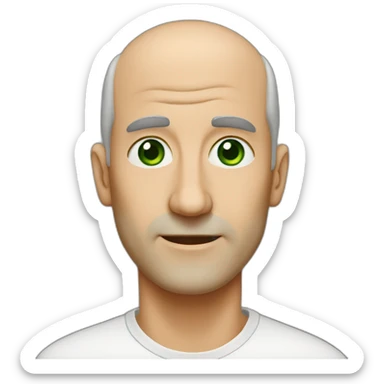 55-year-old man, a long nose, green eyes, balding sticker
