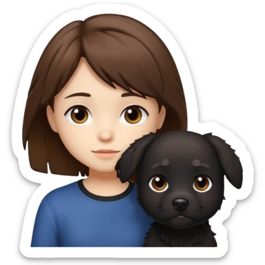 chibi teen with brown hair and her BLAck dog whos scruffy sticker