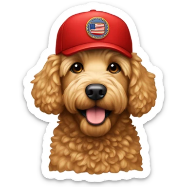 Miniature golden doodle with maga hat sticker
