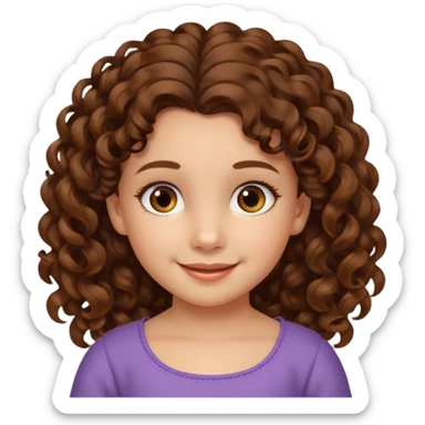 EMOJI COMO IPHONE IOS SOLO CARA NIÑA 3 AÑOS PELO LARGO, ONFULADO, MARRON SEMIRECOGIDO, Y OJOS MARRONES. SONRIENDO, SIN CUELLO Y FONDO TRANSPARENTE sticker
