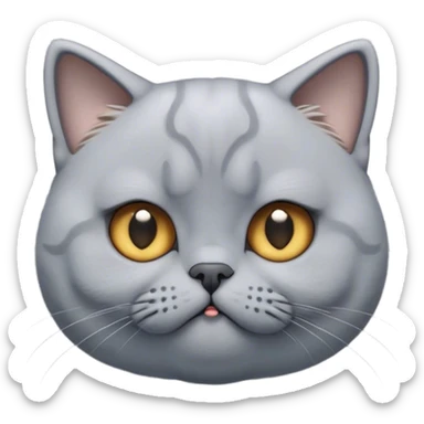 Cinematic Cute Bored Grey British Shorthair Cat Portrait Emoji, Head tilted slightly with a scrunched, bored expression, sleek soft grey fur with subtle blue undertones, Simplified yet adorable features, highly detailed, glowing with a soft, friendly glow, high shine, curious but clearly uninterested, stylized with a touch of whimsy, soft glowing outline, capturing the essence of a bored yet irresistibly cute kitty, so endearing it feels like it could tilt its head and let out a dramatic sigh at any moment! sticker