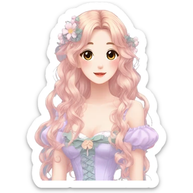 gorgeous pretty attractive anime lady beautiful hair with gorgeous dress fairycore cottagecore pastelcore detailed high quality trending VOGUE aesthetic sticker