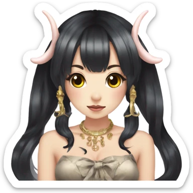 hime gyaru girl, oni horns, black hair sticker