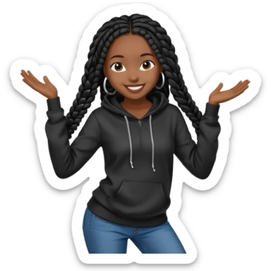 African American girl dark skin with long black box braids wearing plain black hoodie wearing skinny jeans dancing sticker